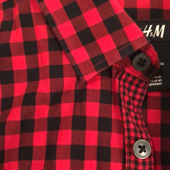 Mens #SlimFit H&M mini #BuffaloCheck button down (size: Small), #Red & #Black - Picture 3 of 4